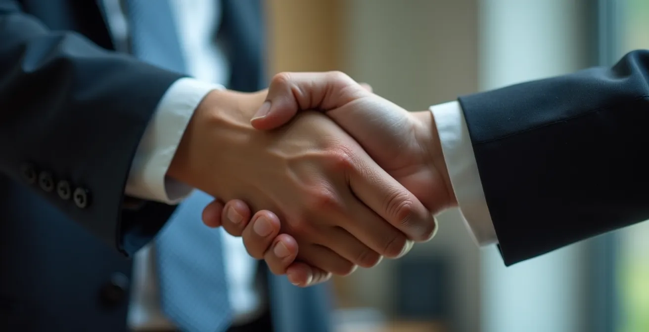 Extreme close-up of executive hands passing strategic documents symbolizing delegation