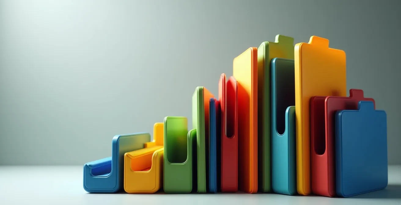 Visual representation of organized accounting categories and hierarchies in a cascading structure.