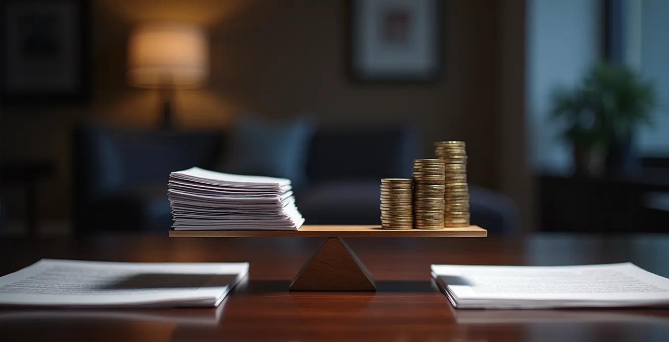 Business professionals analyzing risk assessment charts and legal documents for startup formation