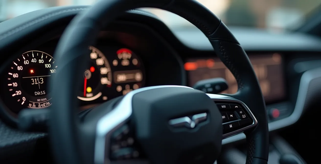Close-up detail of vehicle dashboard showing fuel efficiency metrics