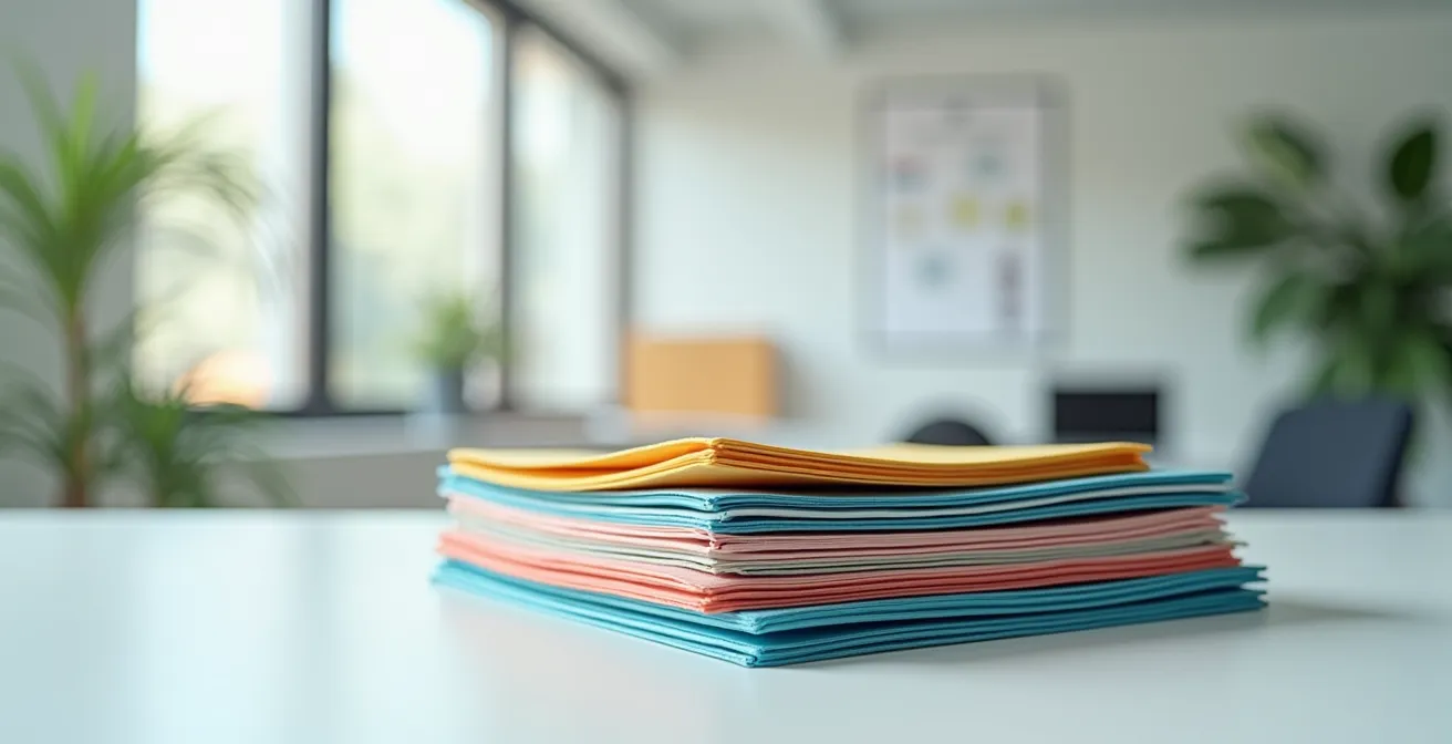 Systematic arrangement of business financial documents in color-coded folders