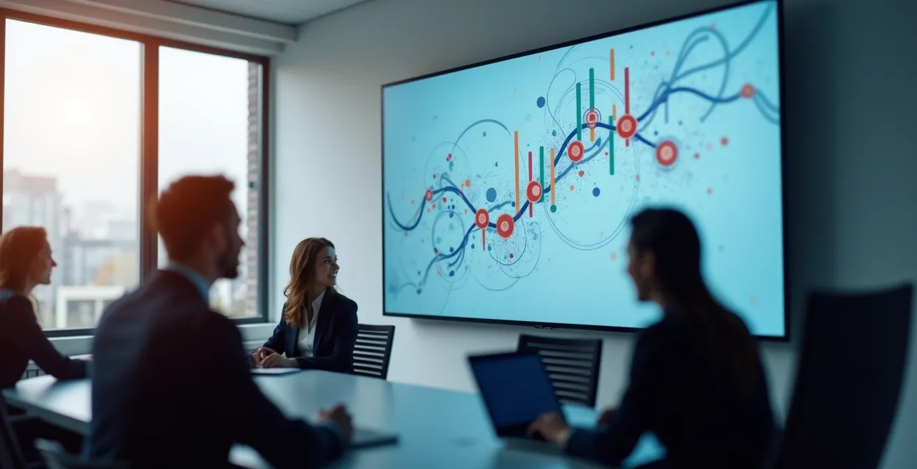Business analytics dashboard showing unified sales and marketing metrics with collaborative workspace