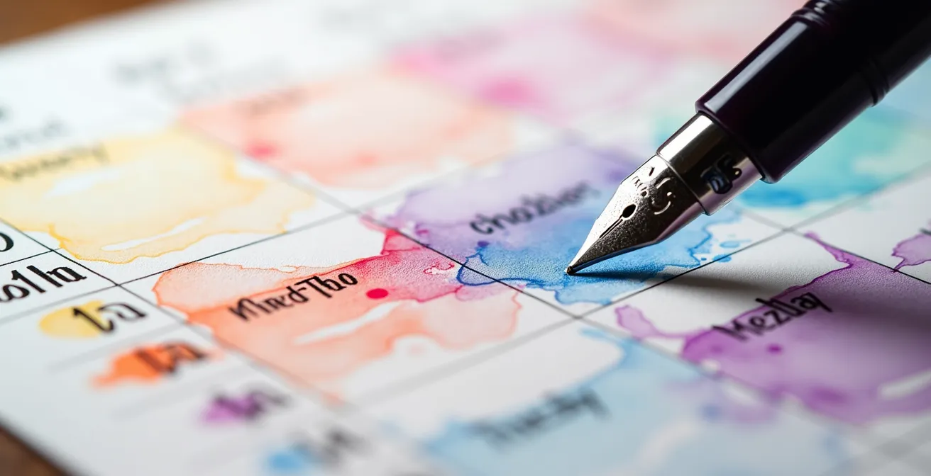 Abstract calendar showing financial tasks flowing smoothly across weekdays