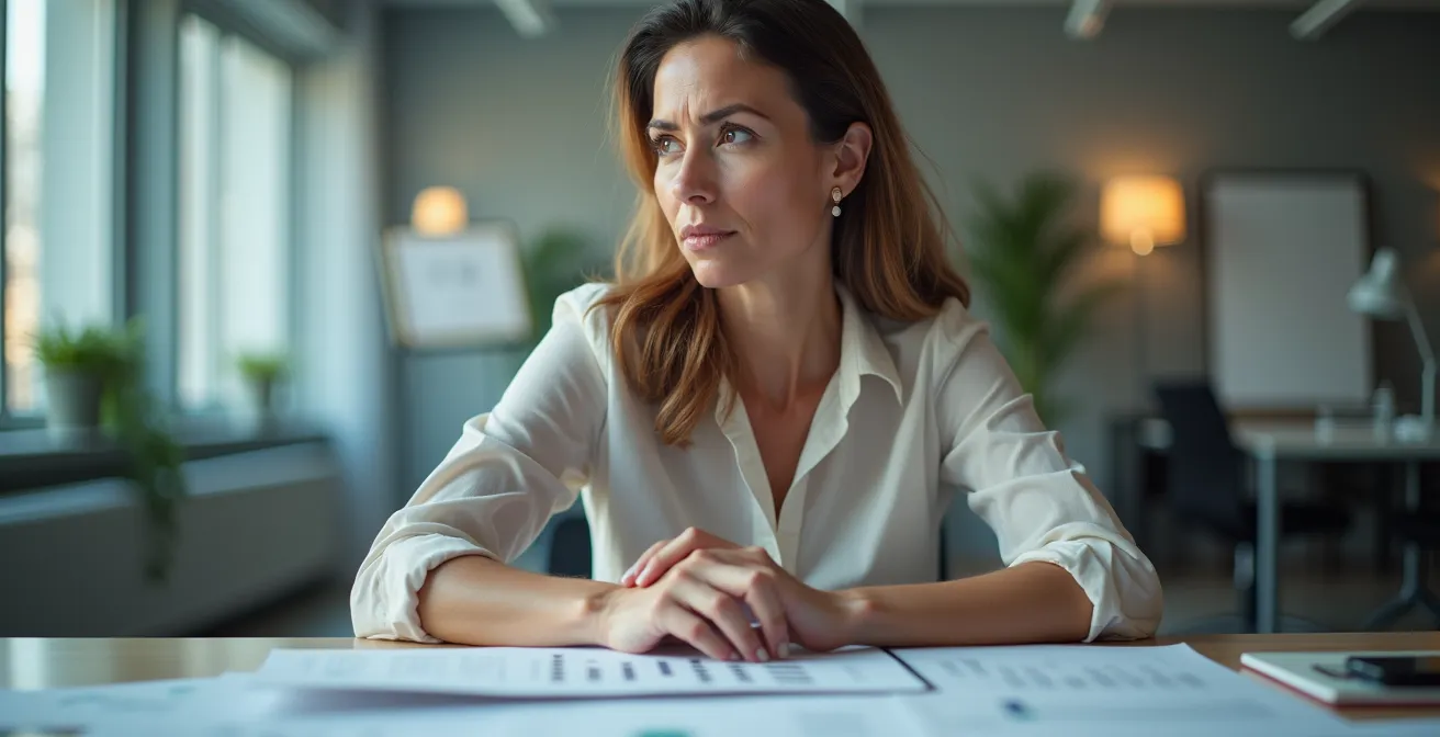 Manager reviewing risk assessment documents in a French corporate environment