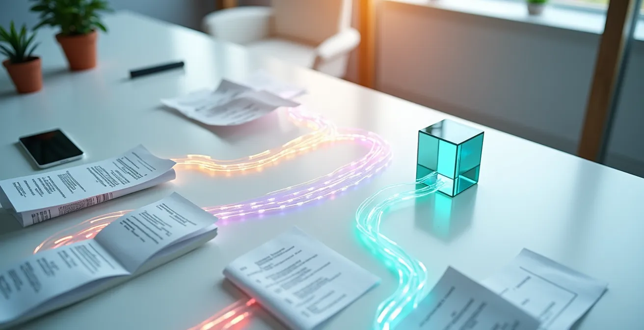 Visual workflow showing receipts automatically flowing from multiple sources into an organized digital system